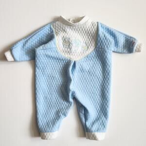 LéRoi	Vintage 80s Kov.R.Alls Blue Baby Bear Quilted Footie Sleeper Size 0-3 mos
